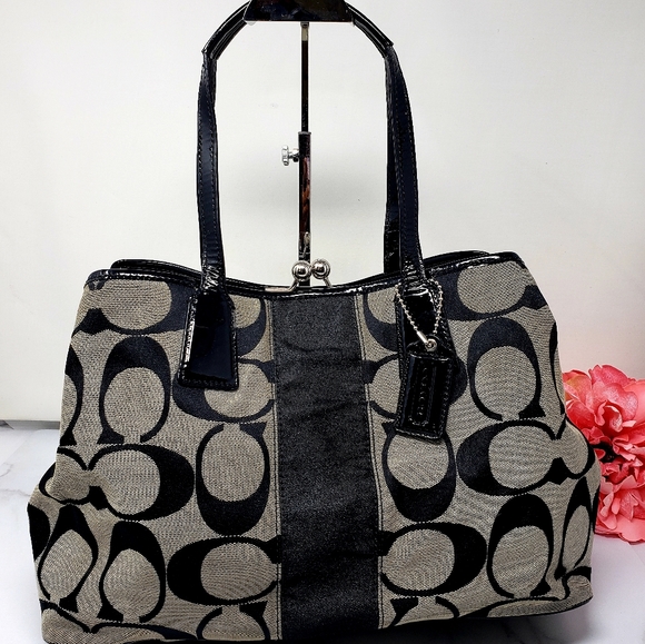 Coach Handbags - COACH Stripe Kisslock Signature Jacquard Bag